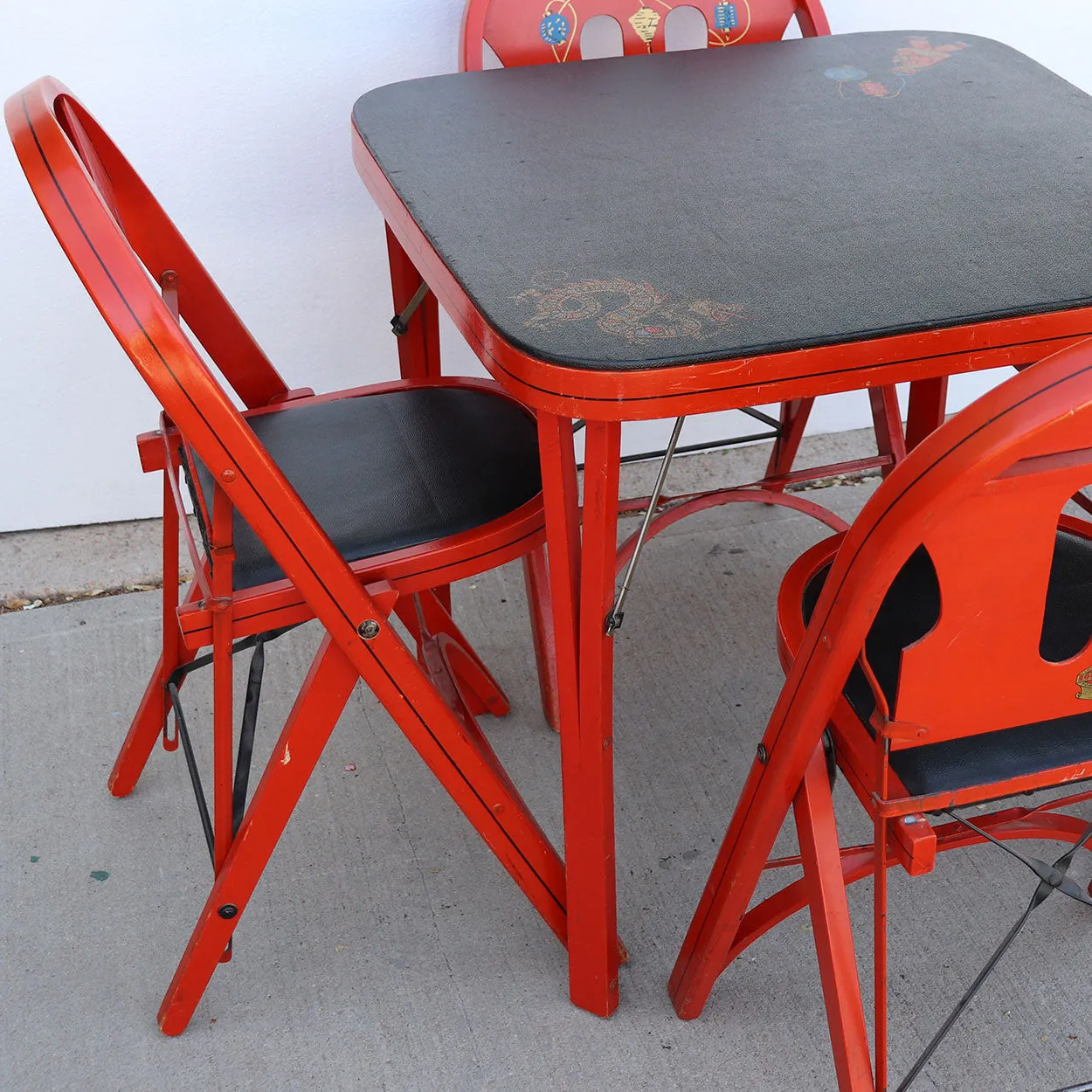 American Louis Rastetter Painted Wood Mahjong/Games Table, 4 Chairs, Games