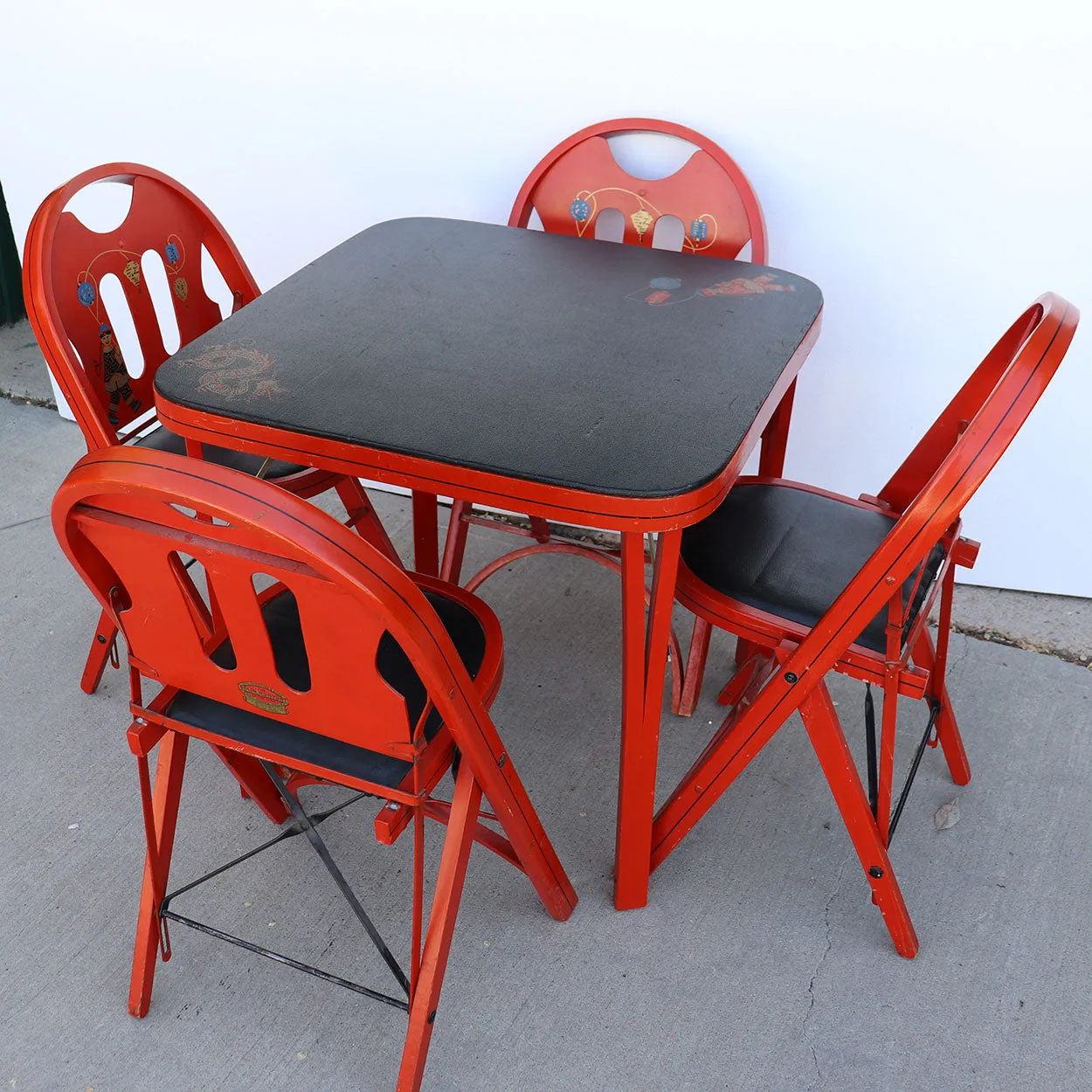 American Louis Rastetter Painted Wood Mahjong/Games Table, 4 Chairs, Games