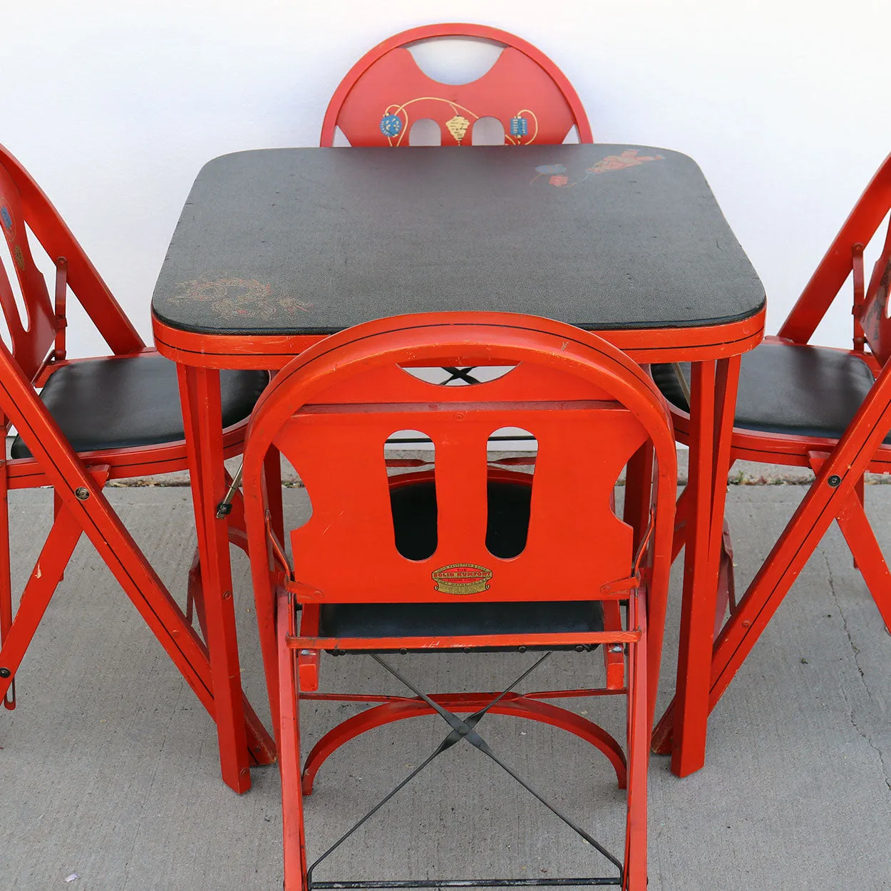 American Louis Rastetter Painted Wood Mahjong/Games Table, 4 Chairs, Games