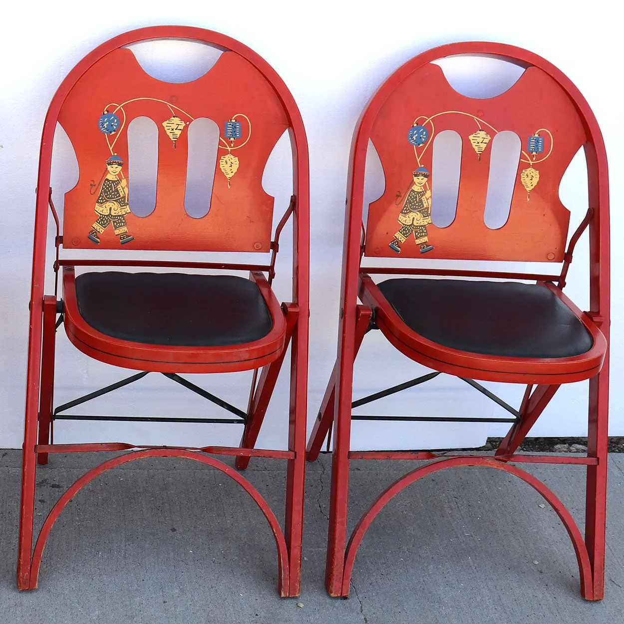 American Louis Rastetter Painted Wood Mahjong/Games Table, 4 Chairs, Games