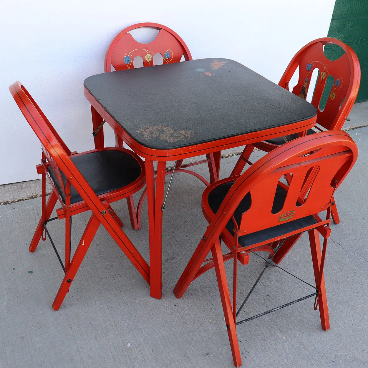 American Louis Rastetter Painted Wood Mahjong/Games Table, 4 Chairs, Games