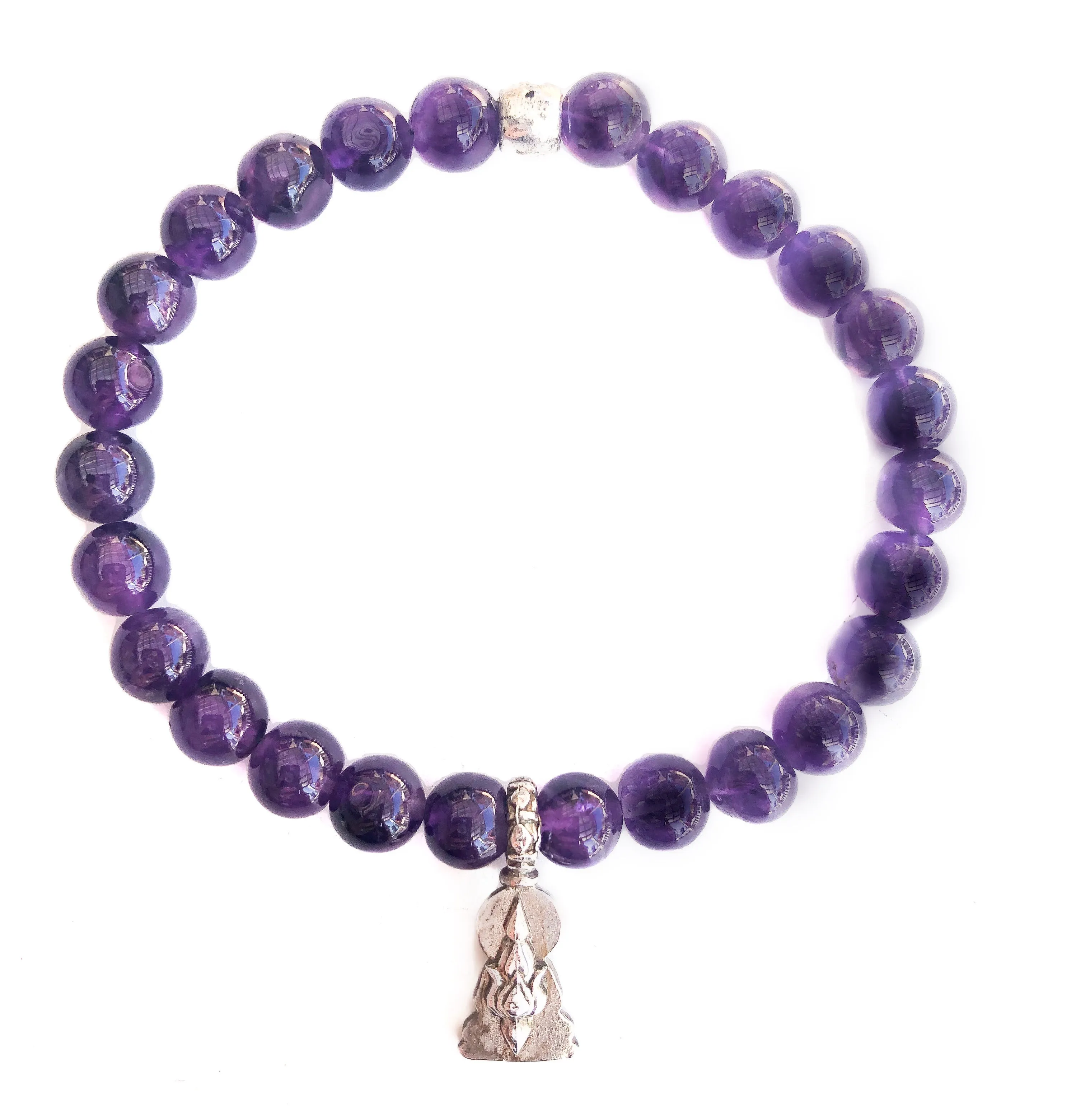 Amethyst Sterling Silver Logo Stretch Bracelet