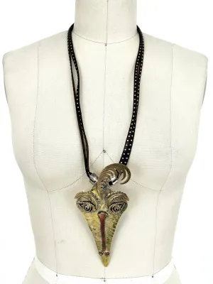 Art-To-Wear Leather & Brass Face Necklace
