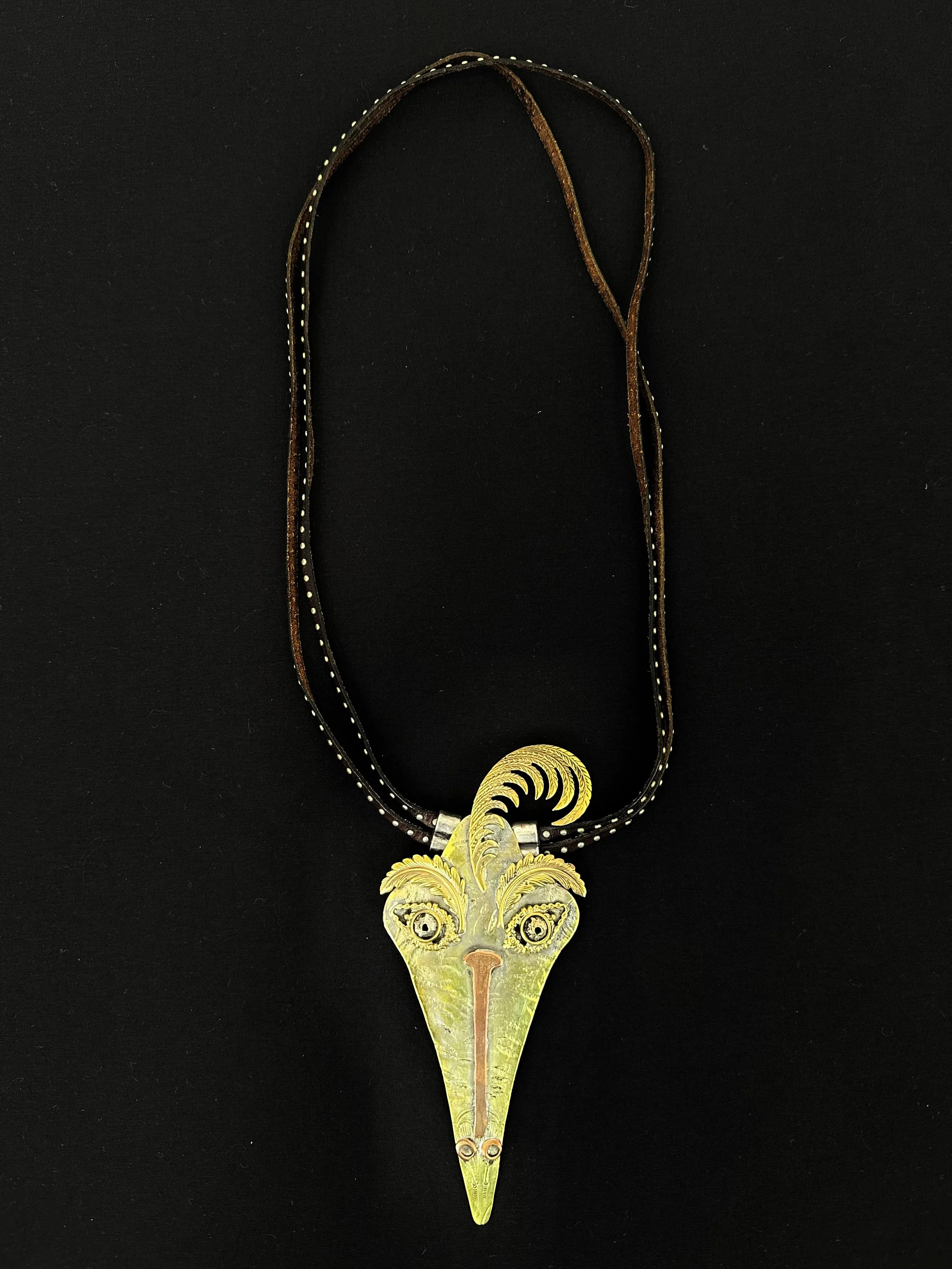 Art-To-Wear Leather & Brass Face Necklace