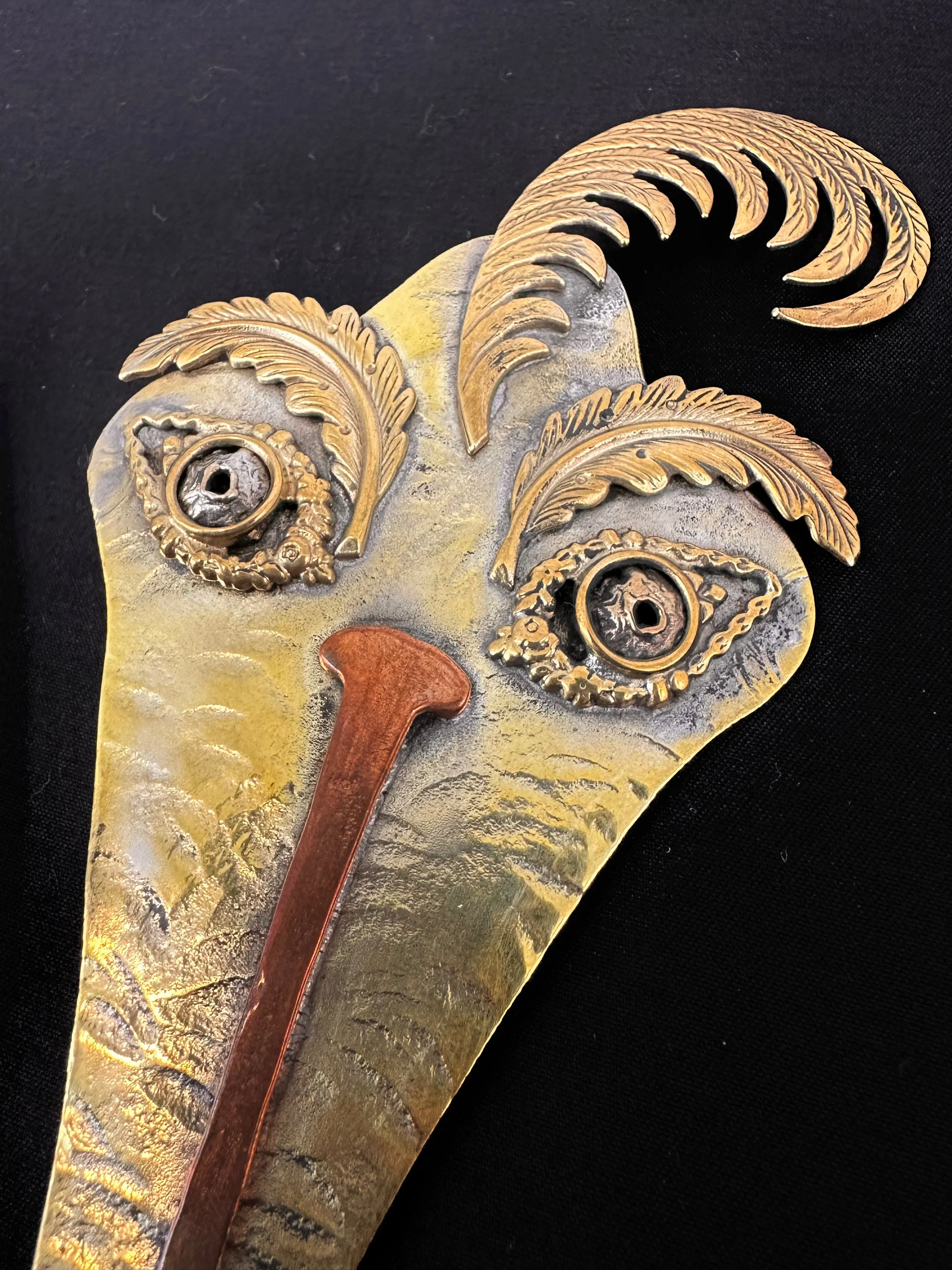 Art-To-Wear Leather & Brass Face Necklace