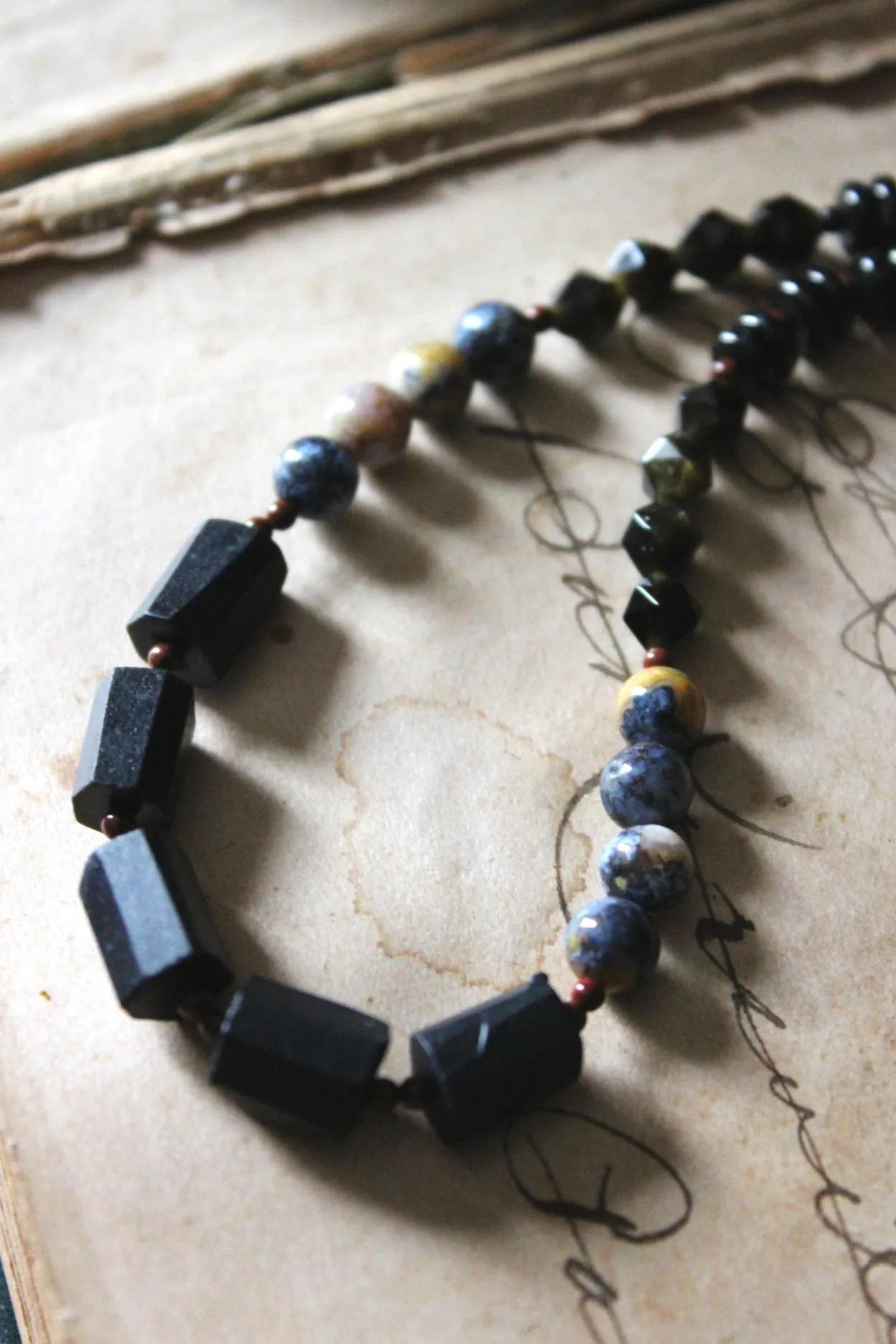 Ashlar. Black Tourmaline Beaded Necklace.