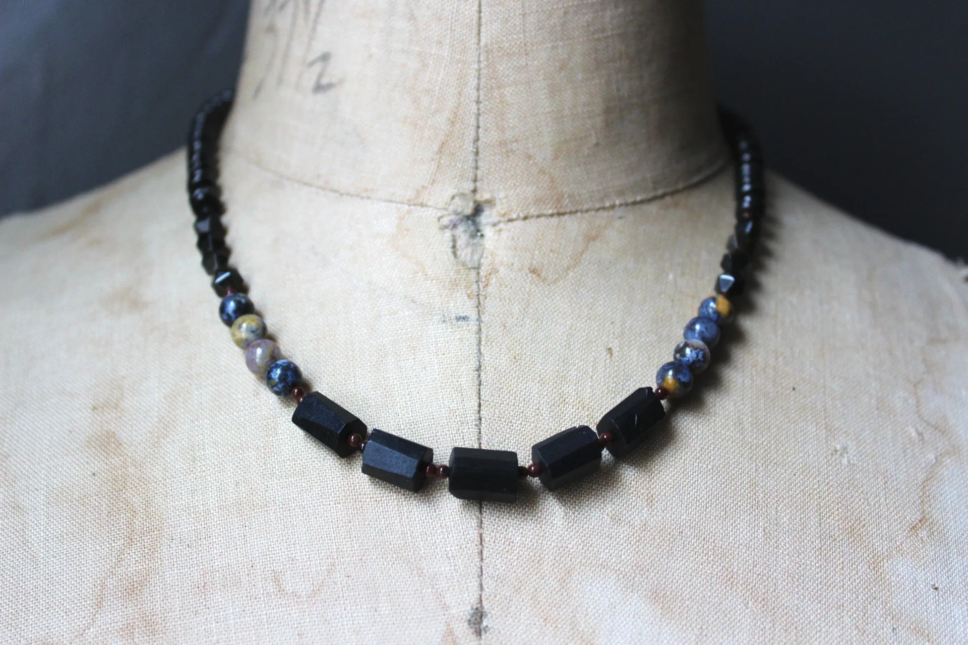 Ashlar. Black Tourmaline Beaded Necklace.