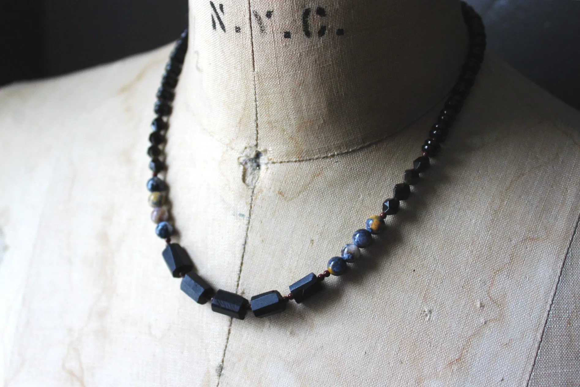 Ashlar. Black Tourmaline Beaded Necklace.