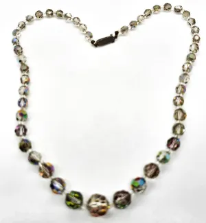 Austrian crystal smoky aurora borealis graduated beaded vintage mid century necklace