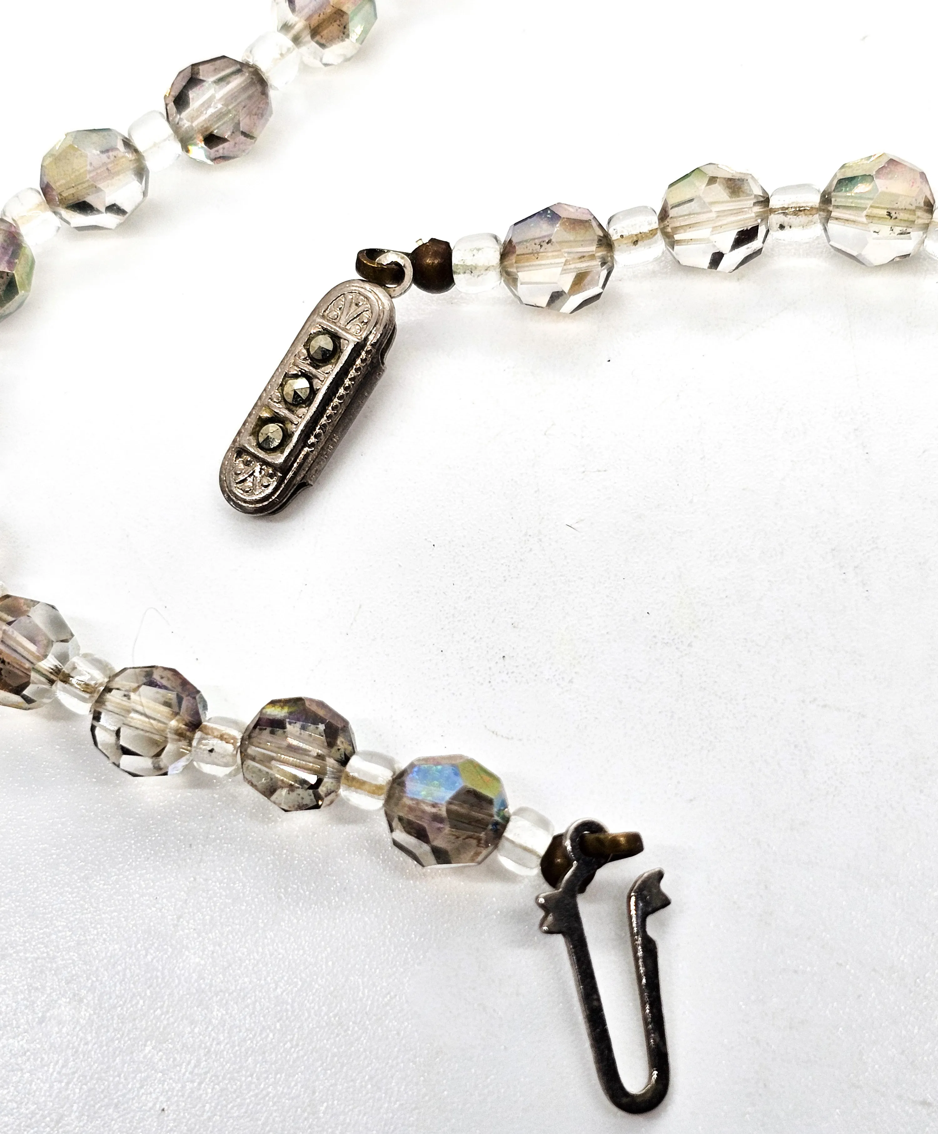 Austrian crystal smoky aurora borealis graduated beaded vintage mid century necklace