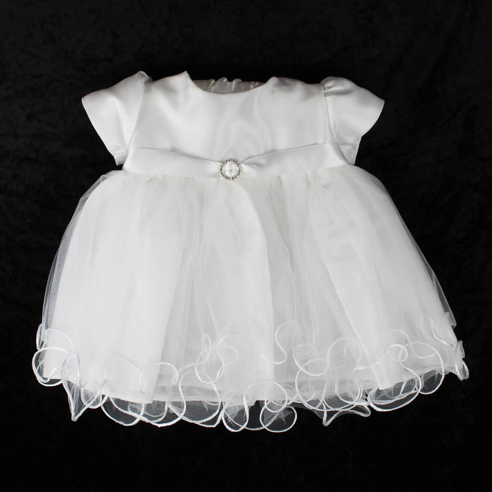 Baby Girls White Christening Baptism Dress with diamante buckle