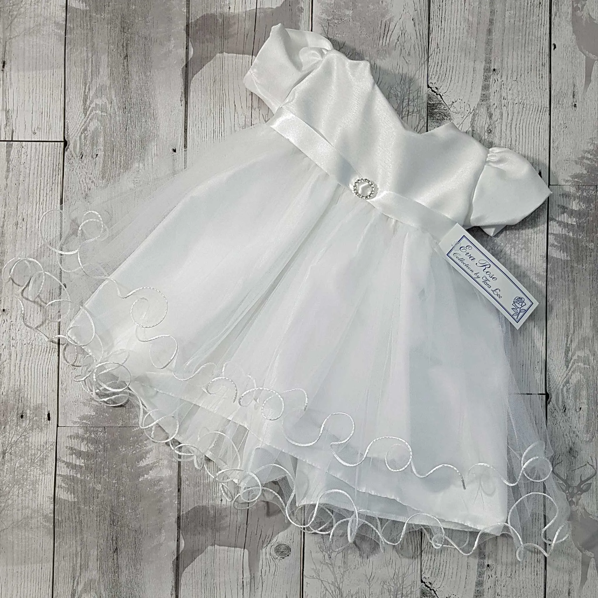 Baby Girls White Christening Baptism Dress with diamante buckle