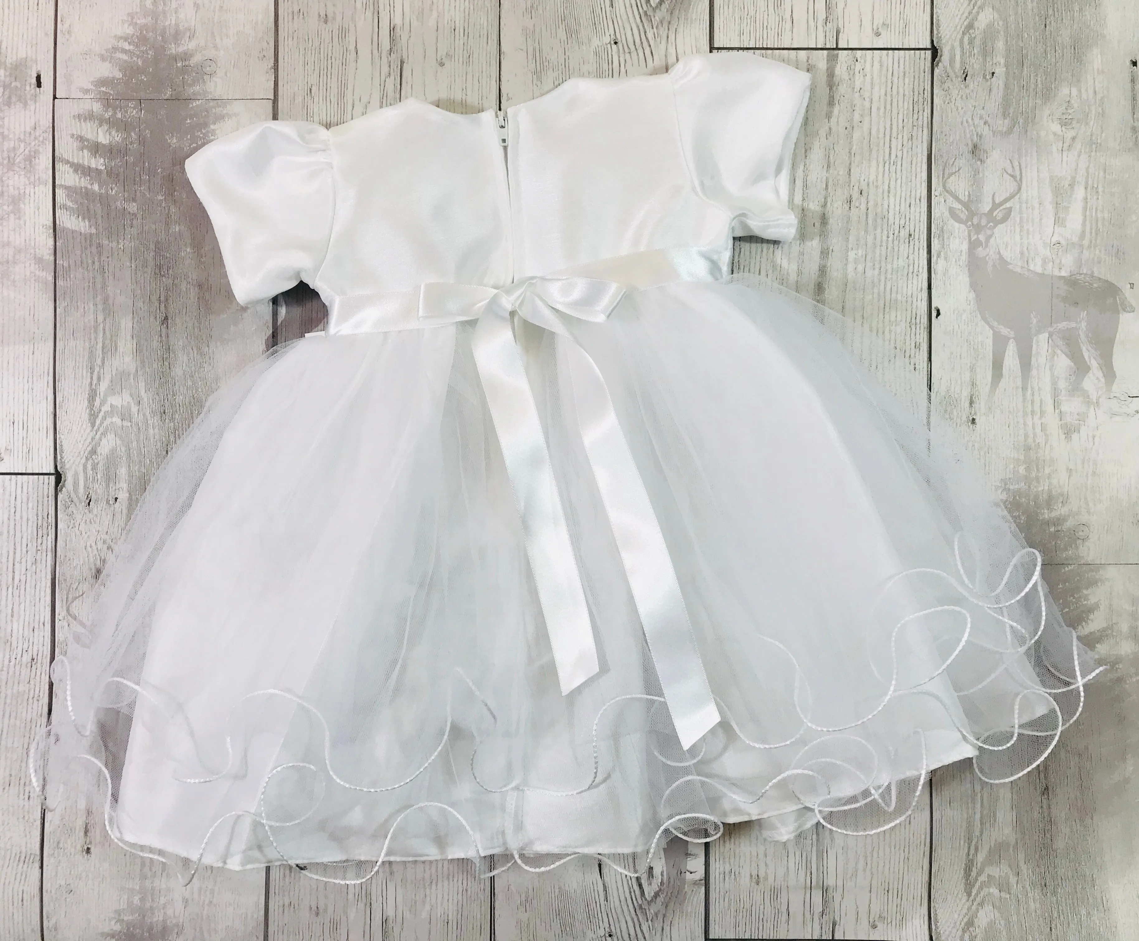 Baby Girls White Christening Baptism Dress with diamante buckle