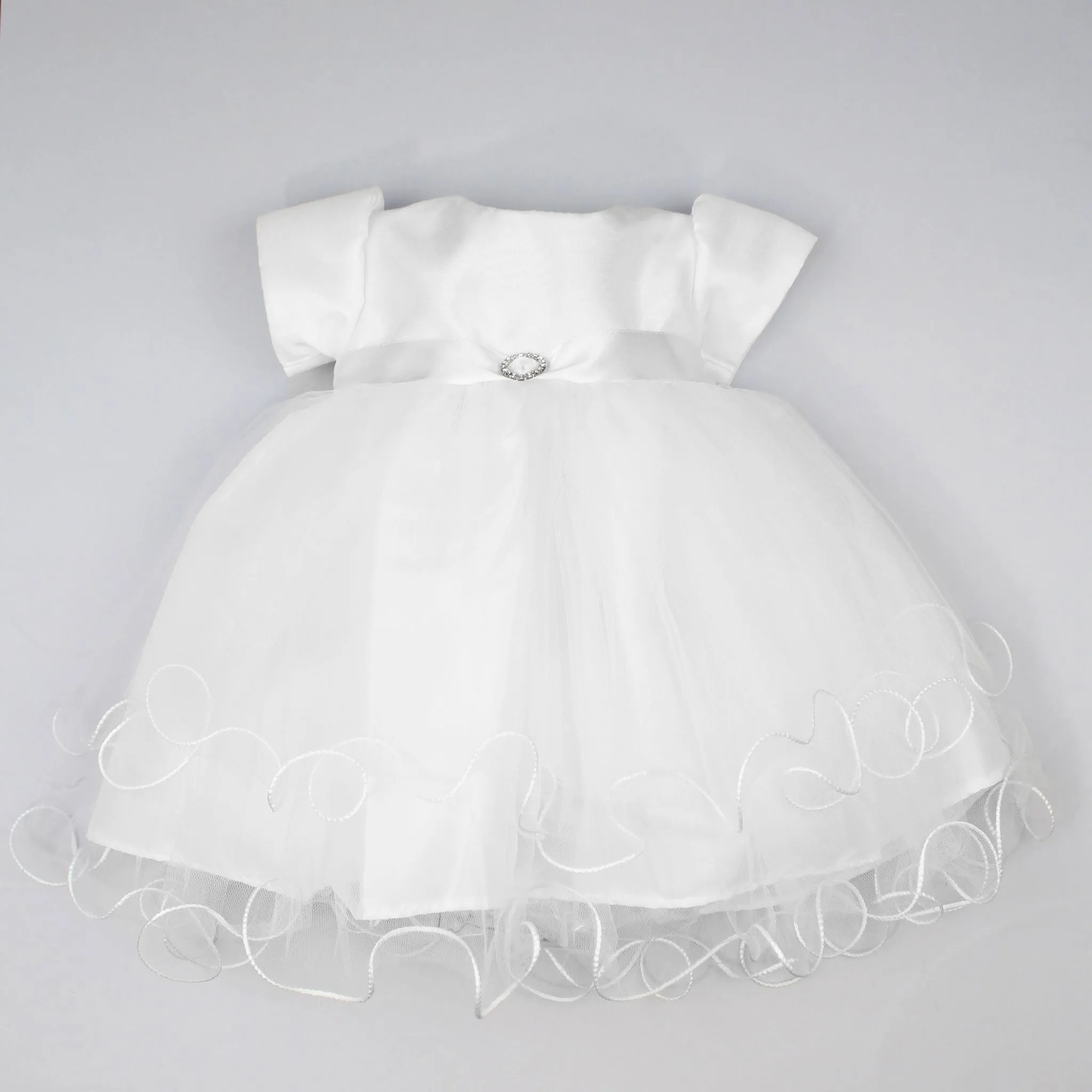 Baby Girls White Christening Baptism Dress with diamante buckle