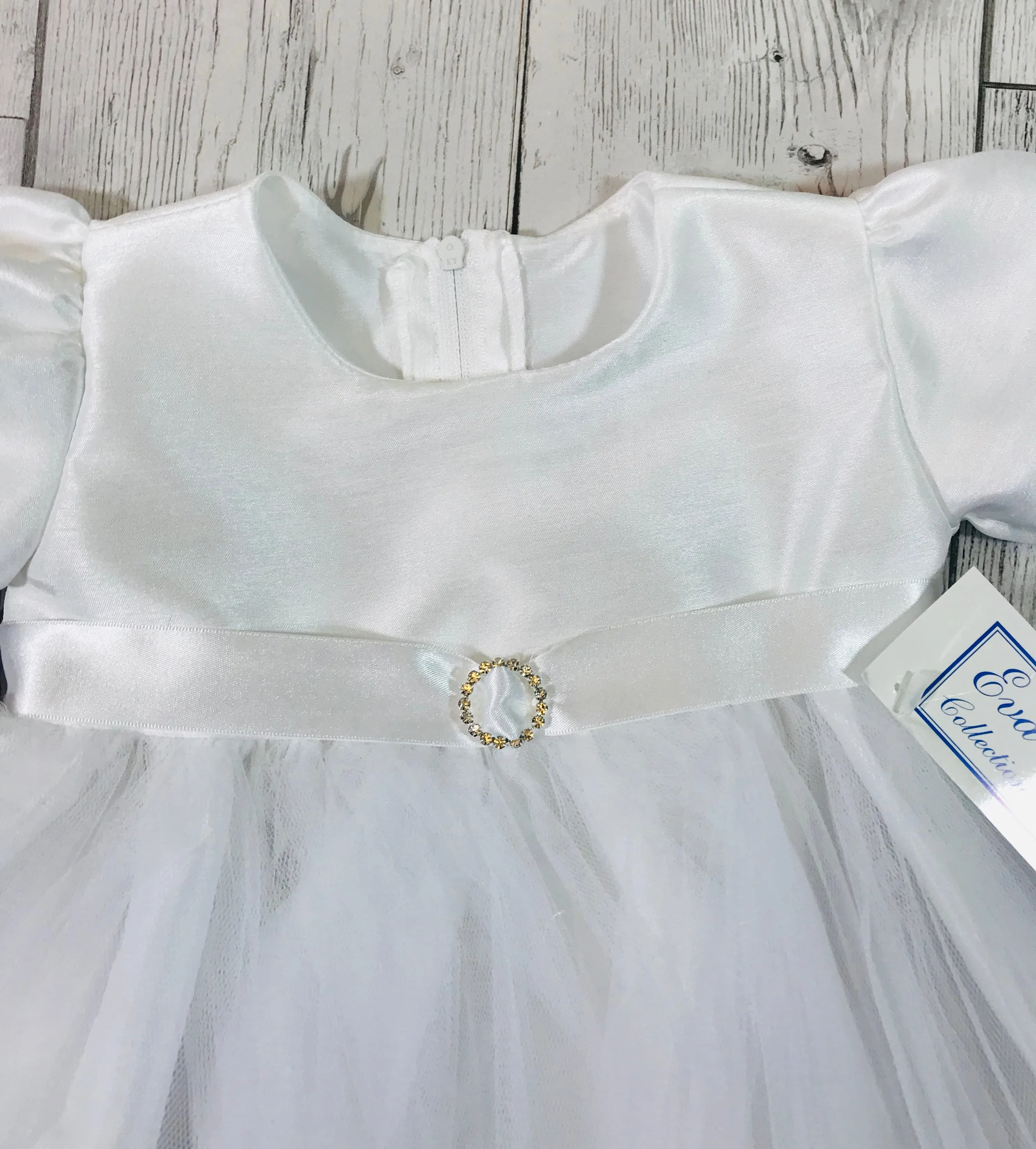 Baby Girls White Christening Baptism Dress with diamante buckle