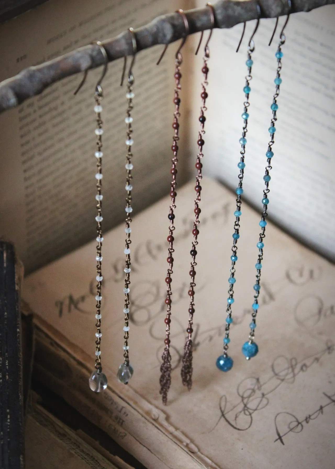 Bala. Beaded Long Gemstone Earrings.