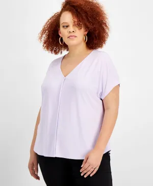 Bar III Womens Plus Size Seamed V-Neck Top 10819154
