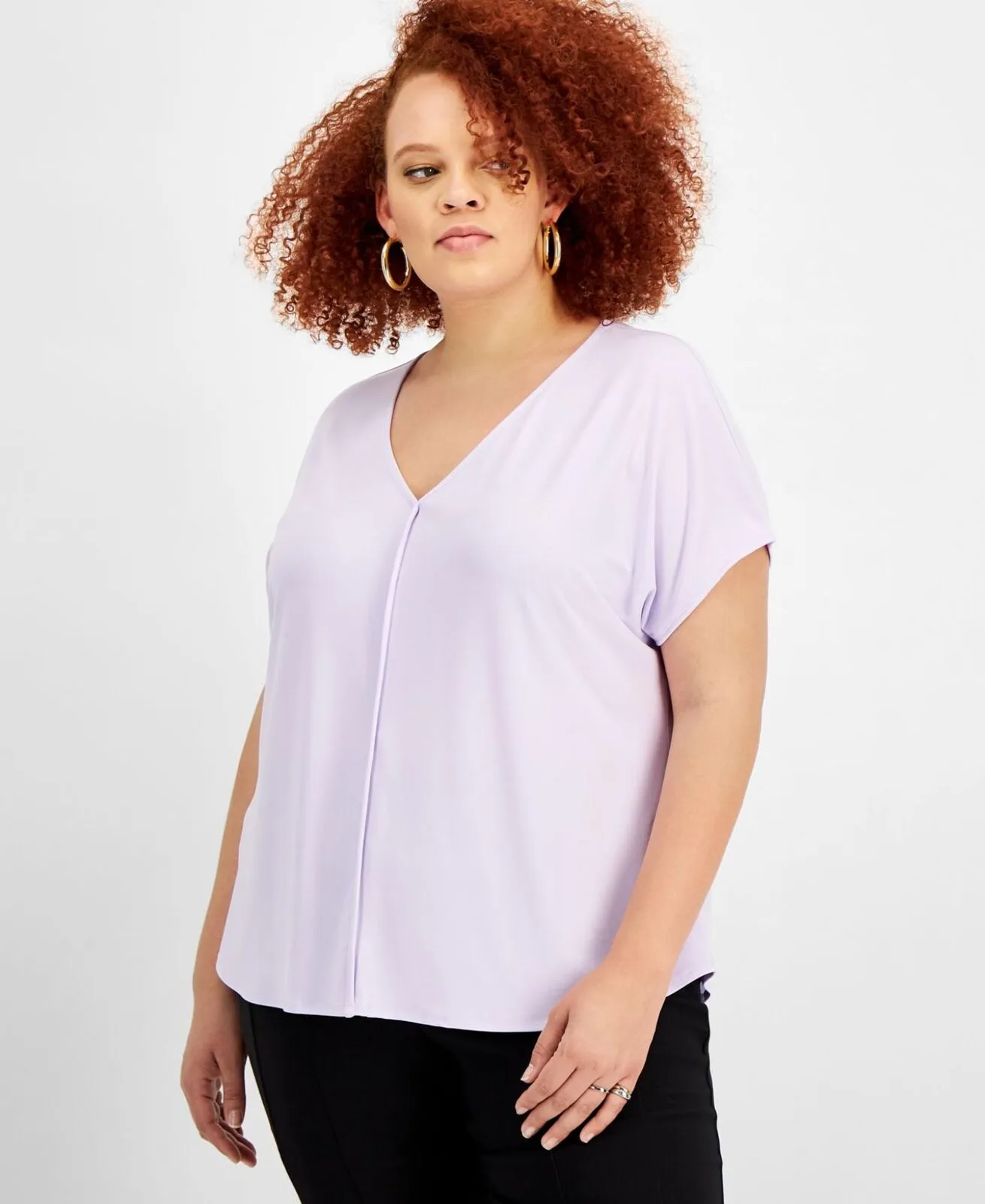 Bar III Womens Plus Size Seamed V-Neck Top 10819154