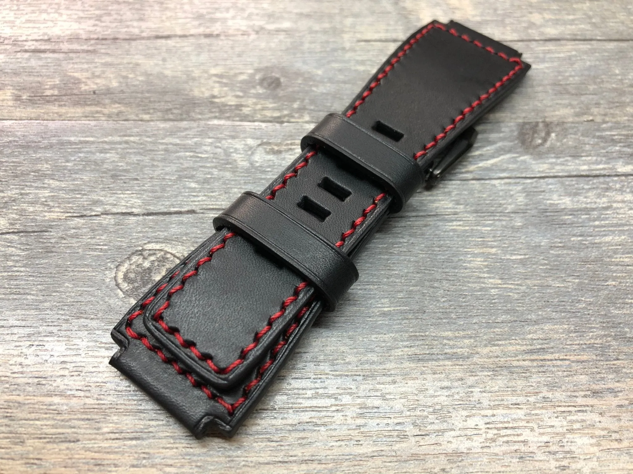 Bell & Ross Watch Straps, Black Leather Watch Bands and Leather Watch Straps - Red Stitching