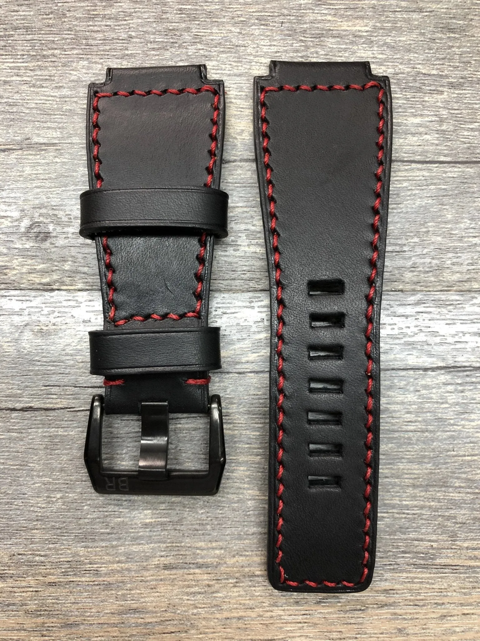 Bell & Ross Watch Straps, Black Leather Watch Bands and Leather Watch Straps - Red Stitching