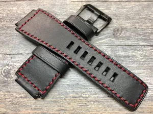 Bell & Ross Watch Straps, Black Leather Watch Bands and Leather Watch Straps - Red Stitching