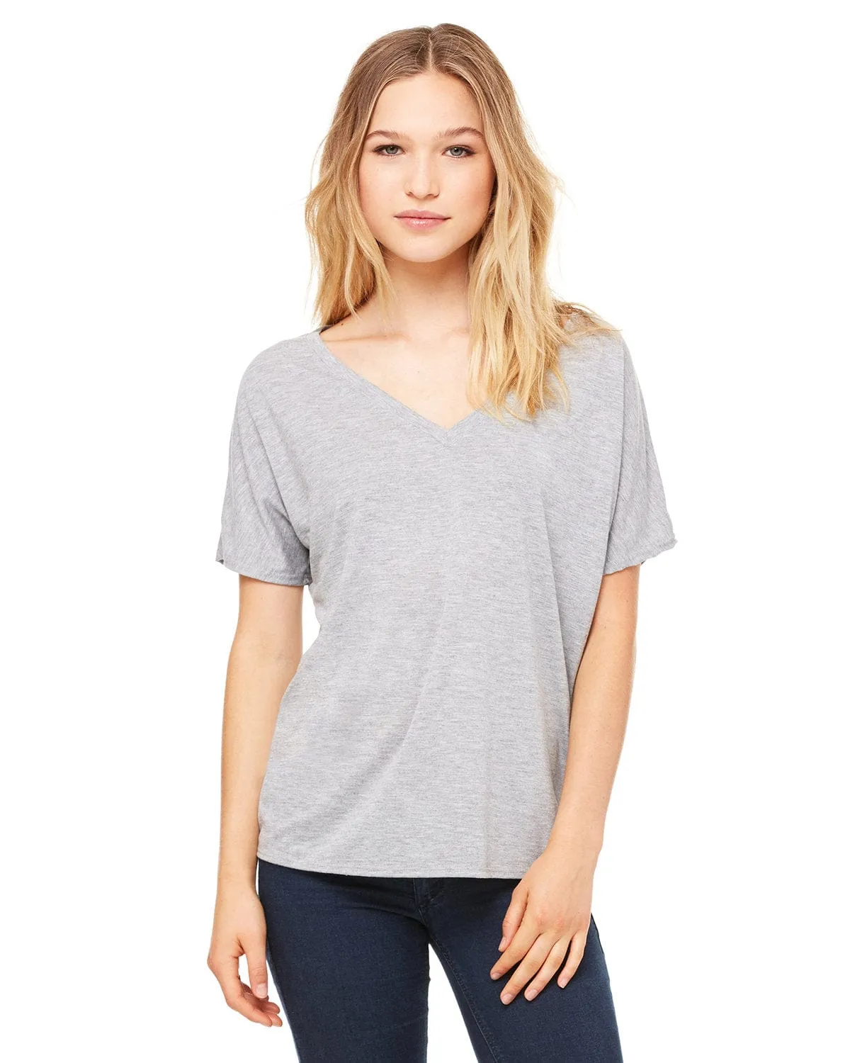 Bella Canvas Ladies Flowy Simple V-Neck T-Shirt | Athletic Heather