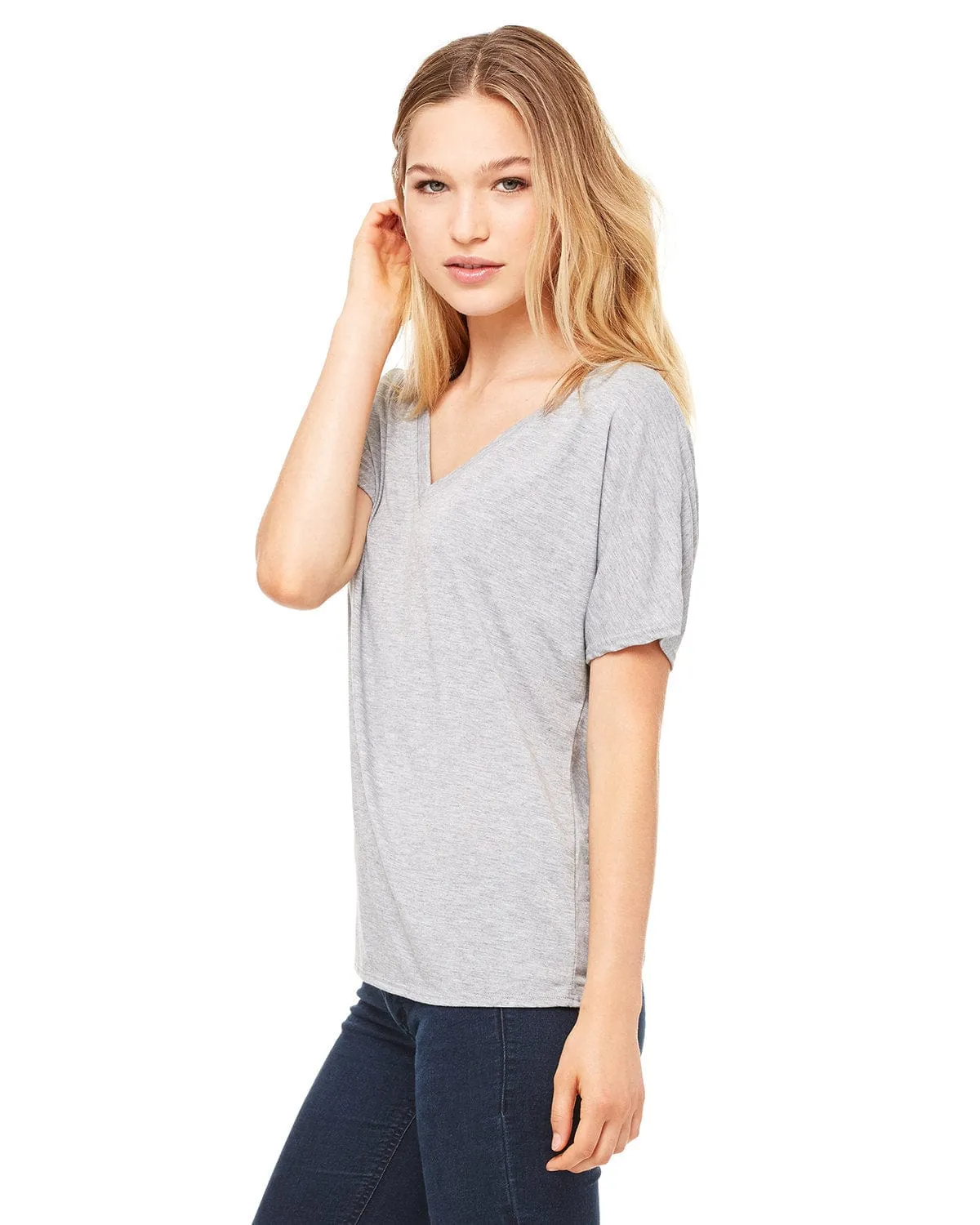 Bella Canvas Ladies Flowy Simple V-Neck T-Shirt | Athletic Heather