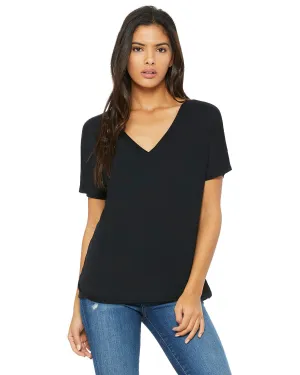 Bella Canvas Ladies Flowy Simple V-Neck T-Shirt | Black