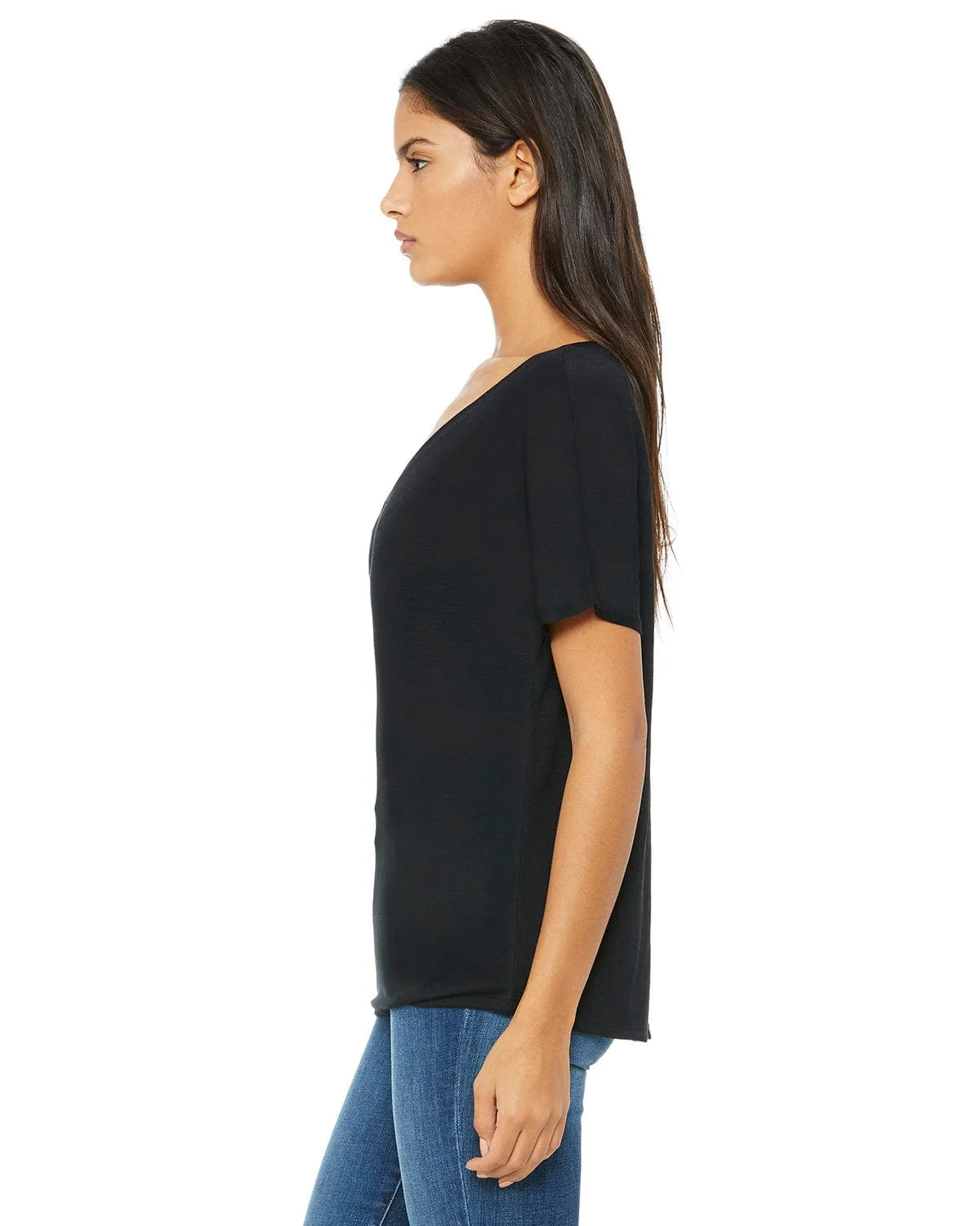 Bella Canvas Ladies Flowy Simple V-Neck T-Shirt | Black