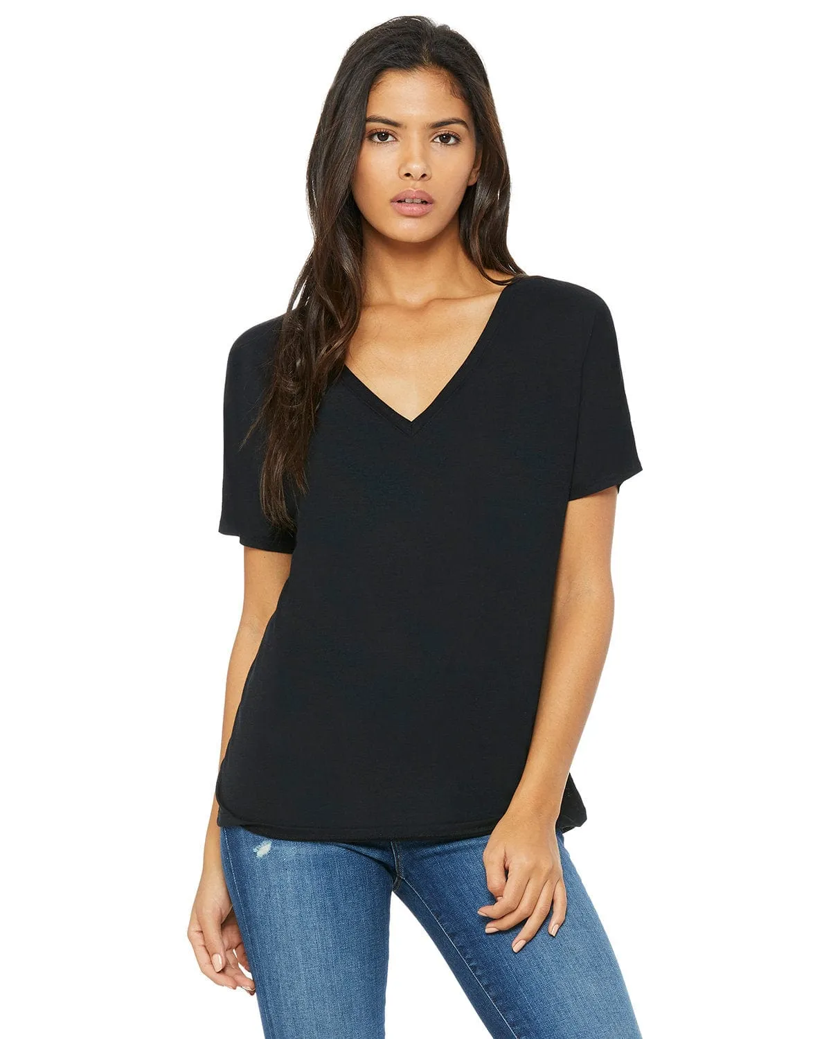 Bella Canvas Ladies Flowy Simple V-Neck T-Shirt | Black