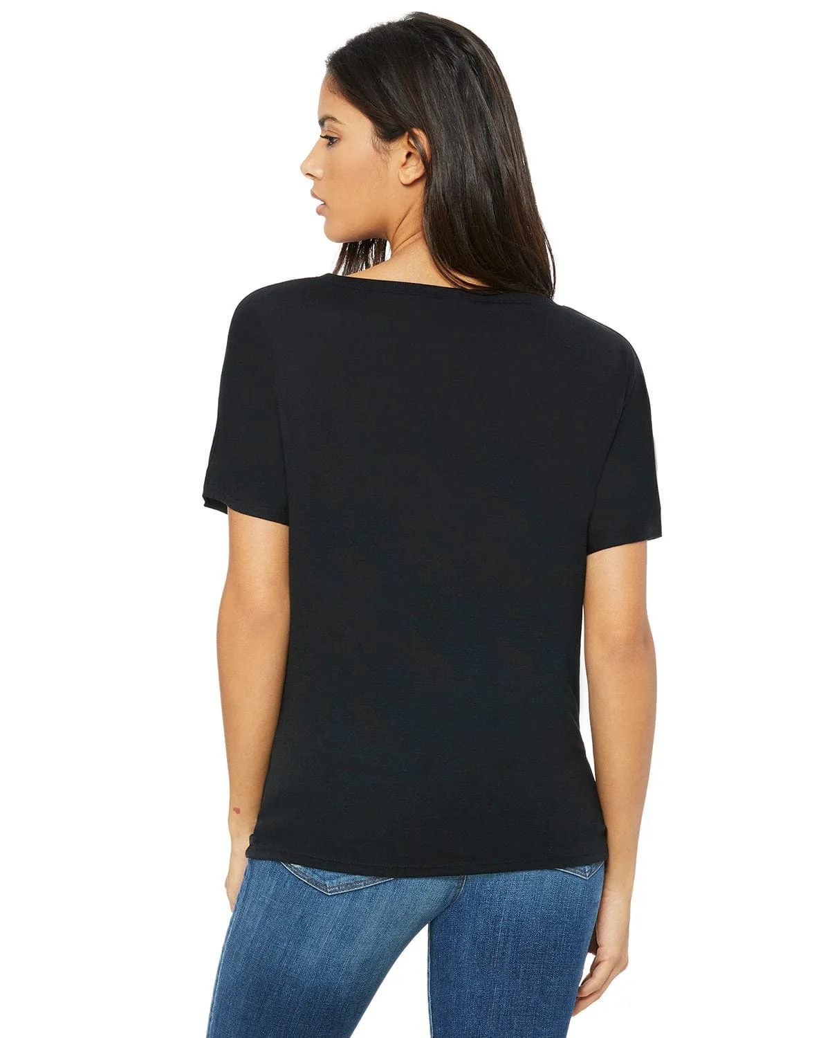 Bella Canvas Ladies Flowy Simple V-Neck T-Shirt | Black