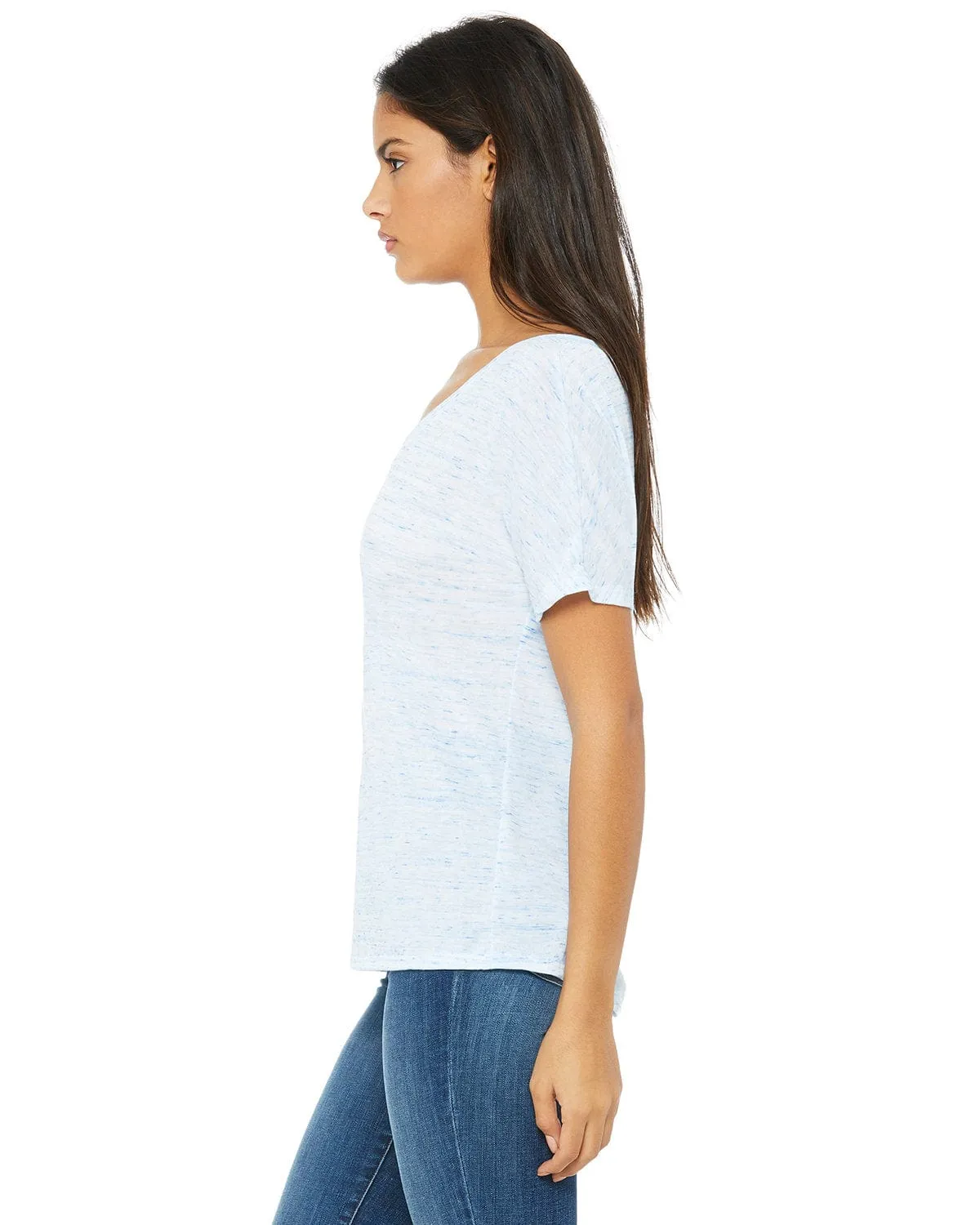 Bella Canvas Ladies Flowy Simple V-Neck T-Shirt | Blue Marble