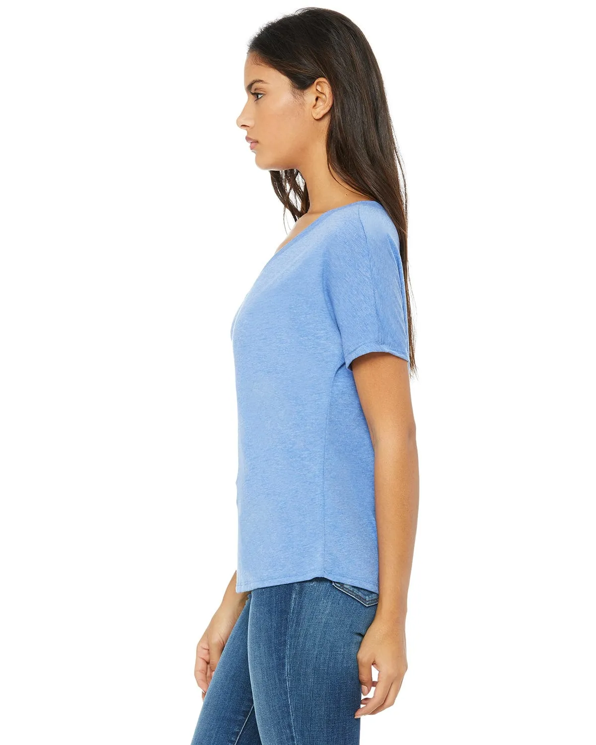 Bella Canvas Ladies Flowy Simple V-Neck T-Shirt | Blue Triblend