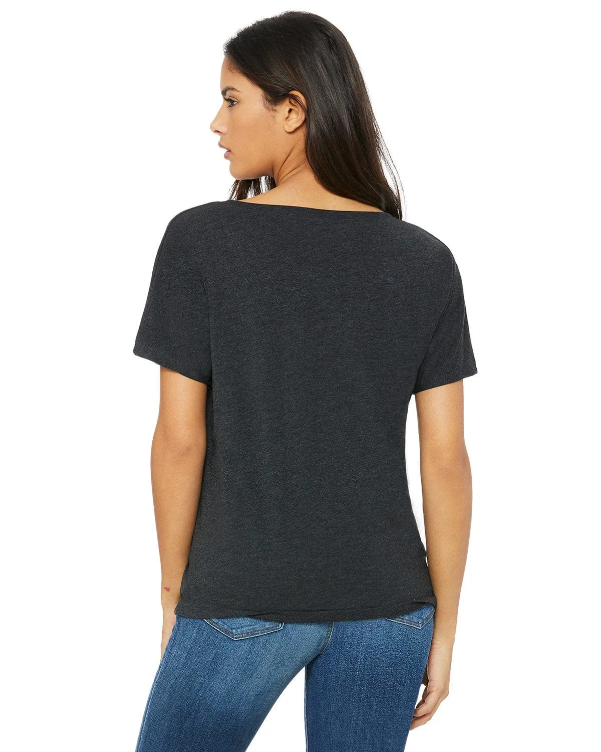Bella Canvas Ladies Flowy Simple V-Neck T-Shirt | Char-black Tribd