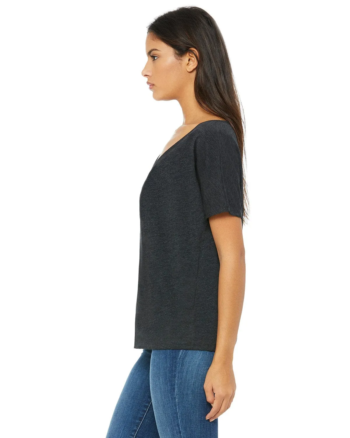 Bella Canvas Ladies Flowy Simple V-Neck T-Shirt | Char-black Tribd