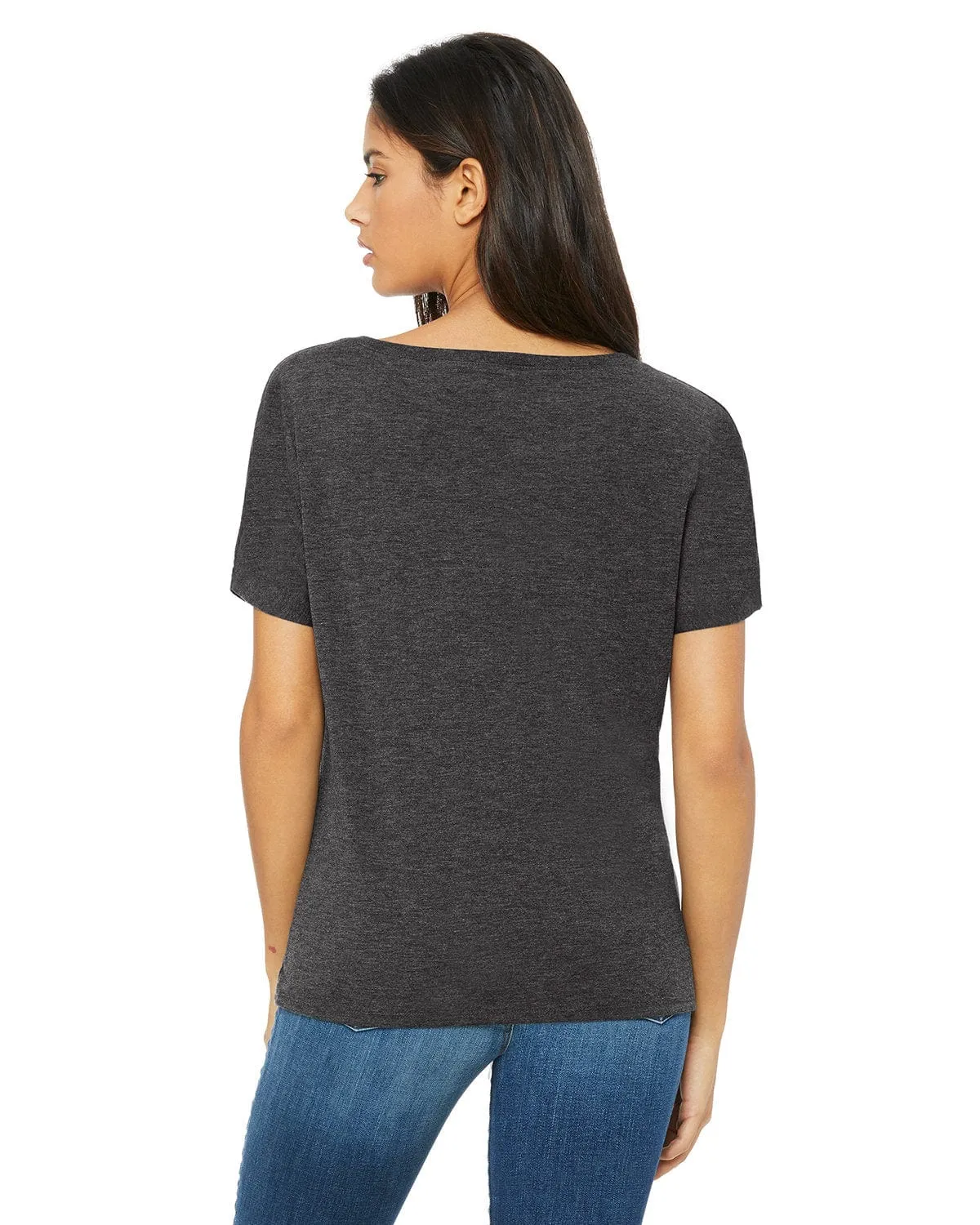 Bella Canvas Ladies Flowy Simple V-Neck T-Shirt | Dark Gry Heather