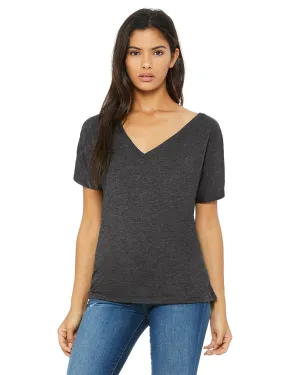 Bella Canvas Ladies Flowy Simple V-Neck T-Shirt | Drk Grey Heather