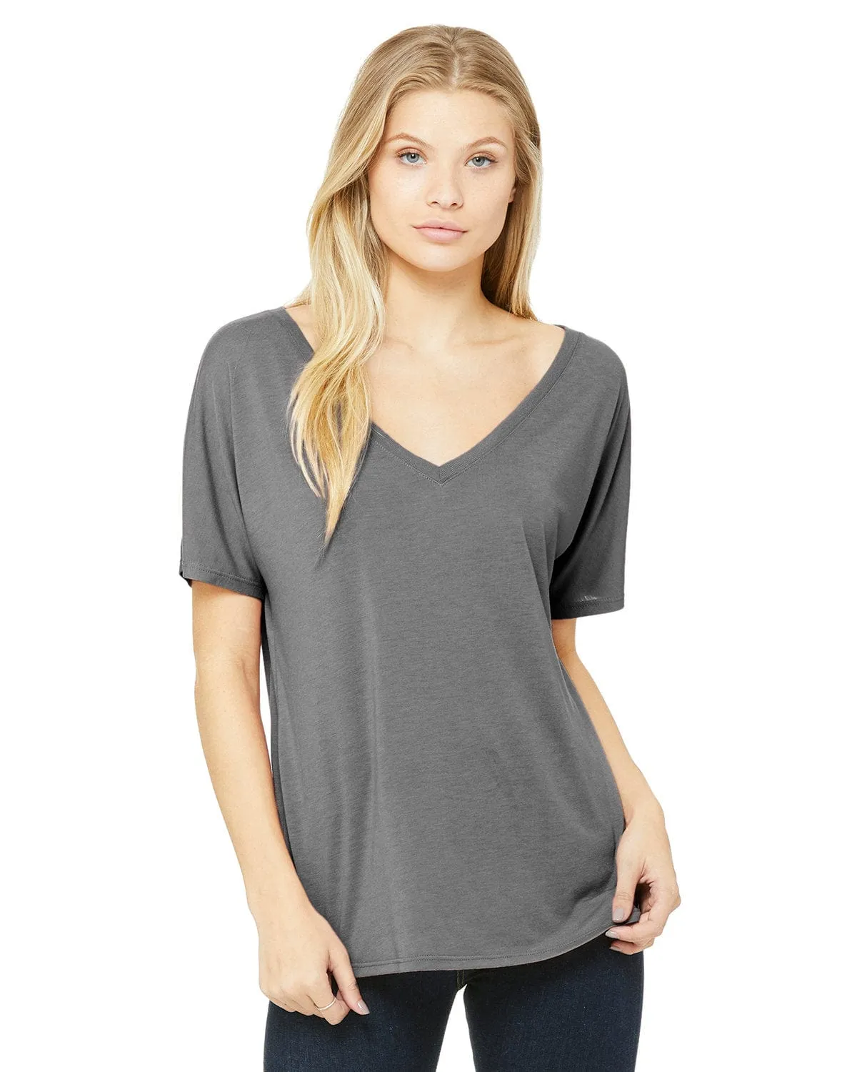 Bella Canvas Ladies Flowy Simple V-Neck T-Shirt | Grey Triblend