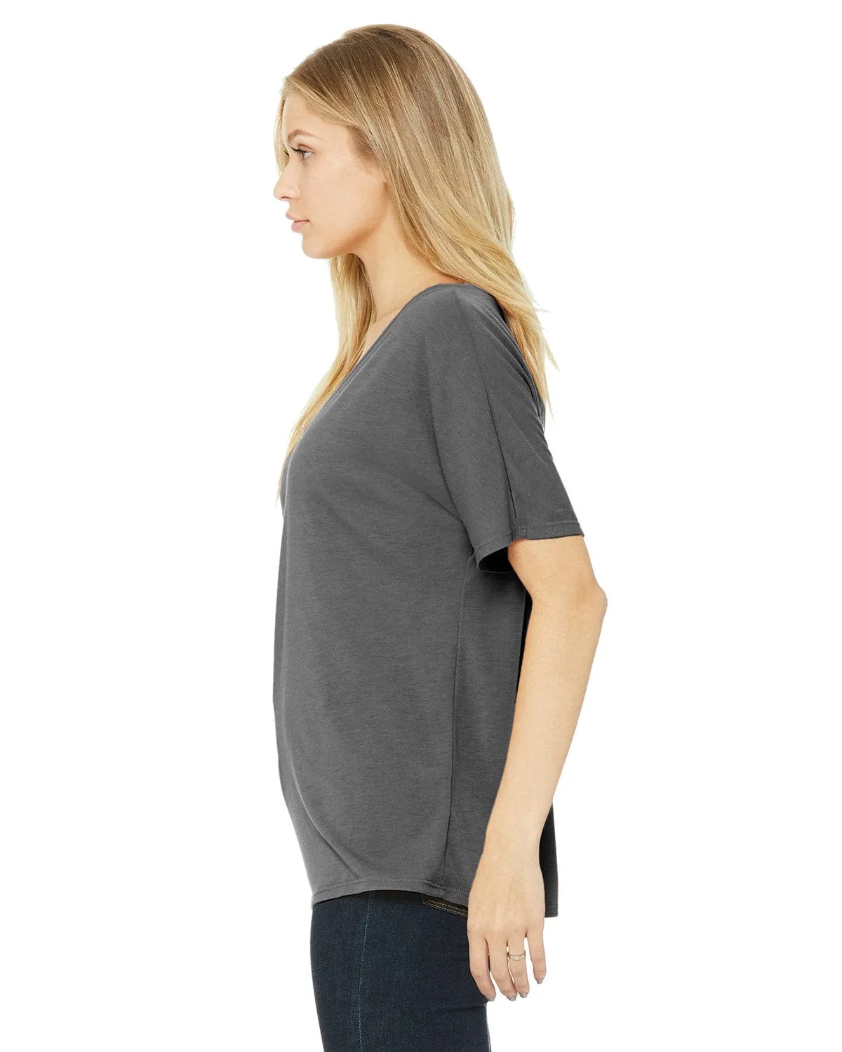 Bella Canvas Ladies Flowy Simple V-Neck T-Shirt | Grey Triblend