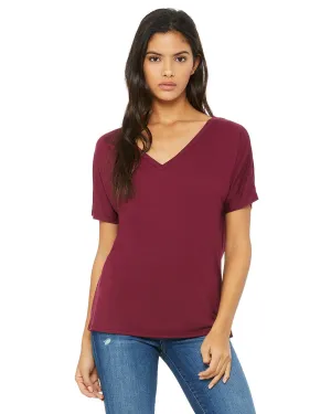 Bella Canvas Ladies Flowy Simple V-Neck T-Shirt | Maroon