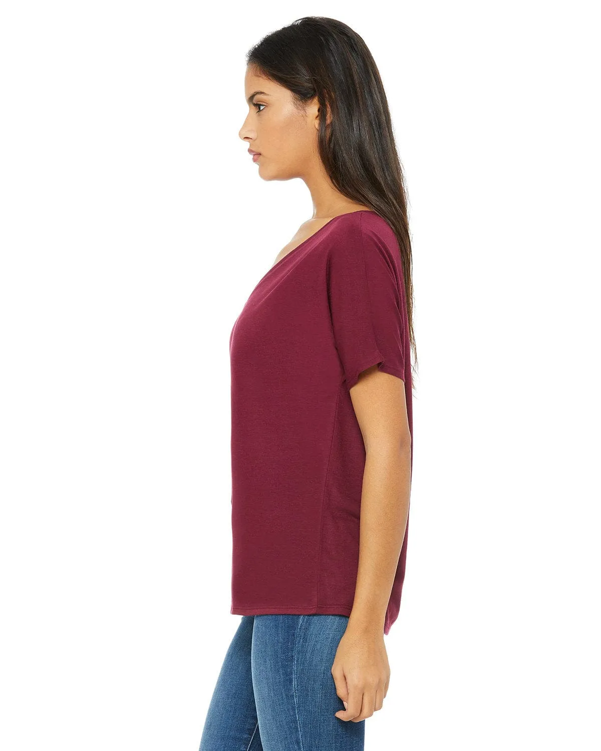 Bella Canvas Ladies Flowy Simple V-Neck T-Shirt | Maroon