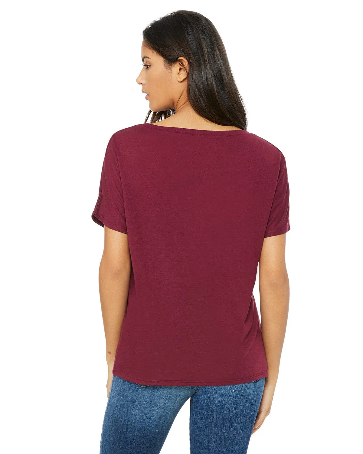 Bella Canvas Ladies Flowy Simple V-Neck T-Shirt | Maroon