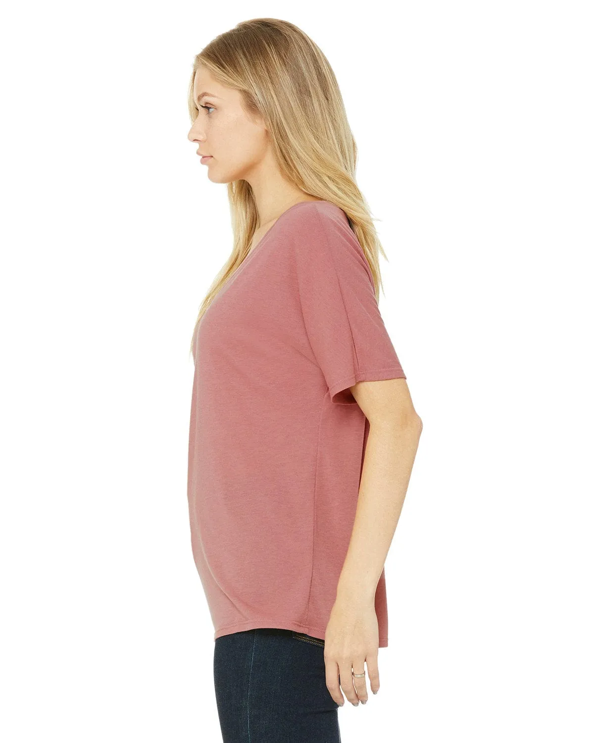Bella Canvas Ladies Flowy Simple V-Neck T-Shirt | Mauve