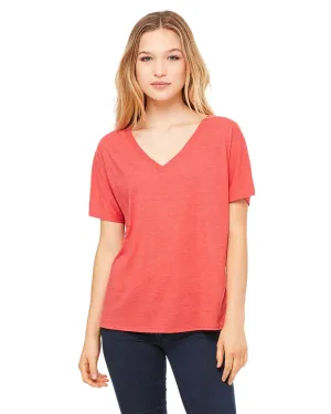 Bella Canvas Ladies Flowy Simple V-Neck T-Shirt | Red Triblend