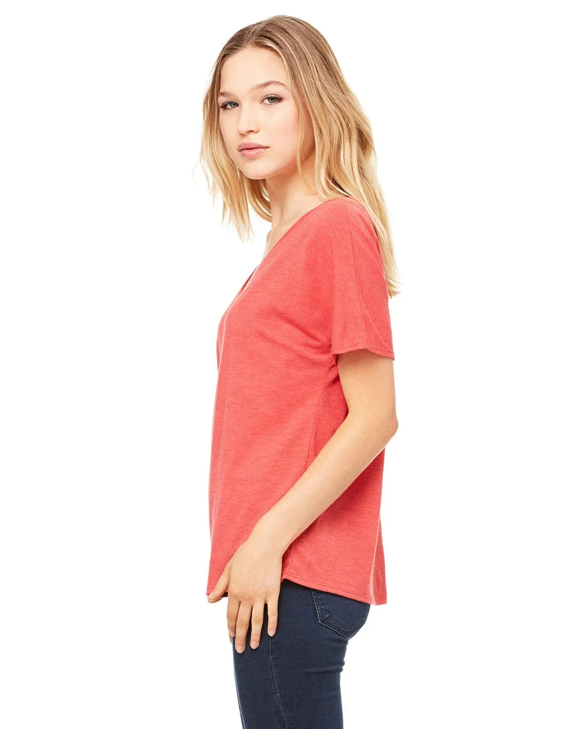 Bella Canvas Ladies Flowy Simple V-Neck T-Shirt | Red Triblend