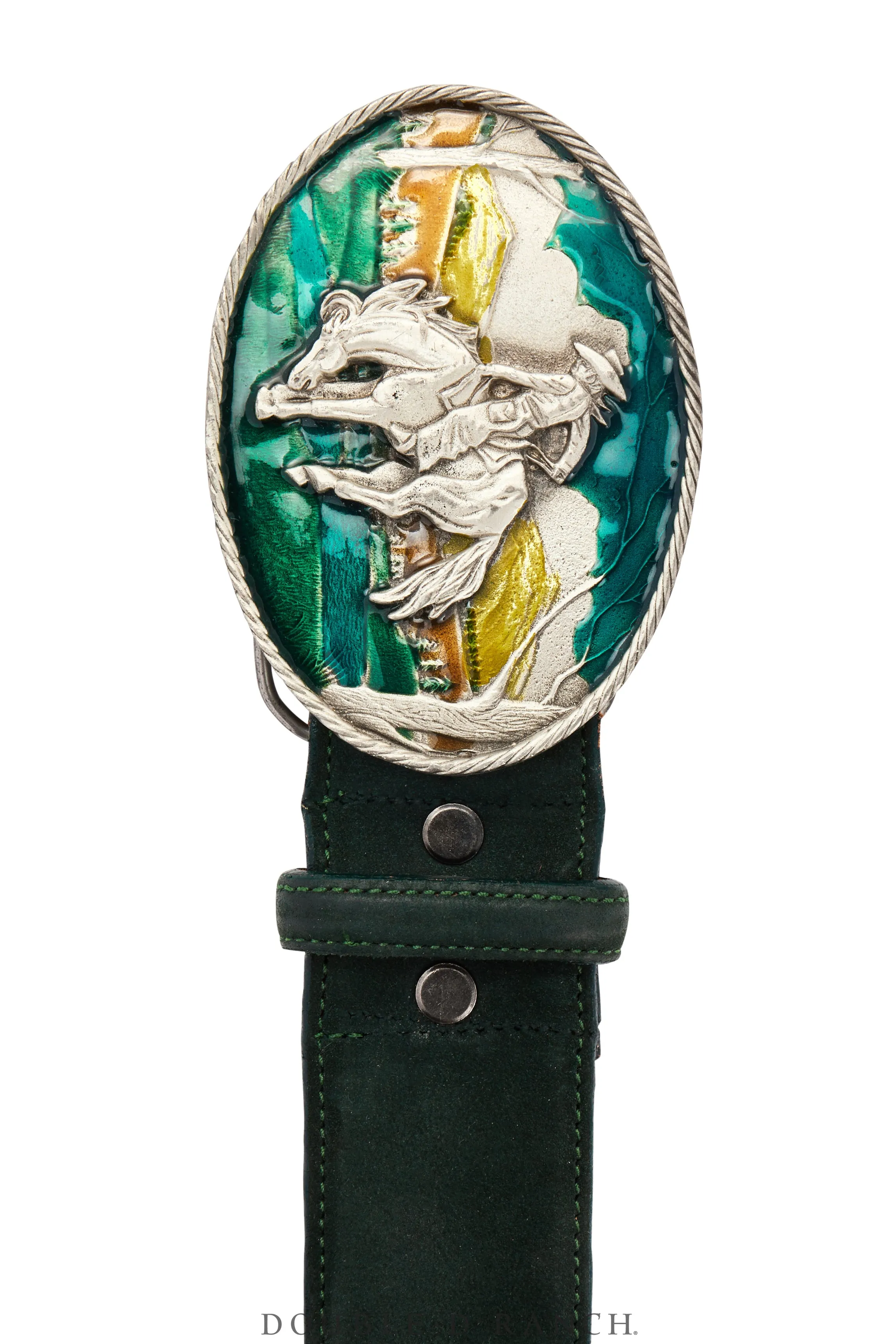 Belt, A Vintage, Buckle, Western, Enamel, Horse Bucking, Vintage, 632