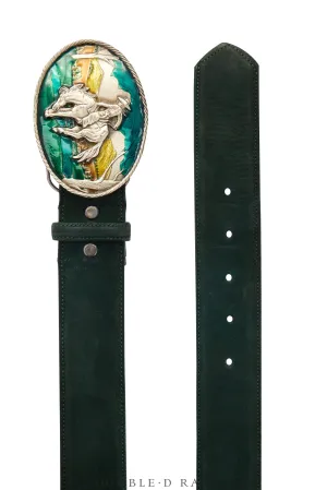 Belt, A Vintage, Buckle, Western, Enamel, Horse Bucking, Vintage, 632