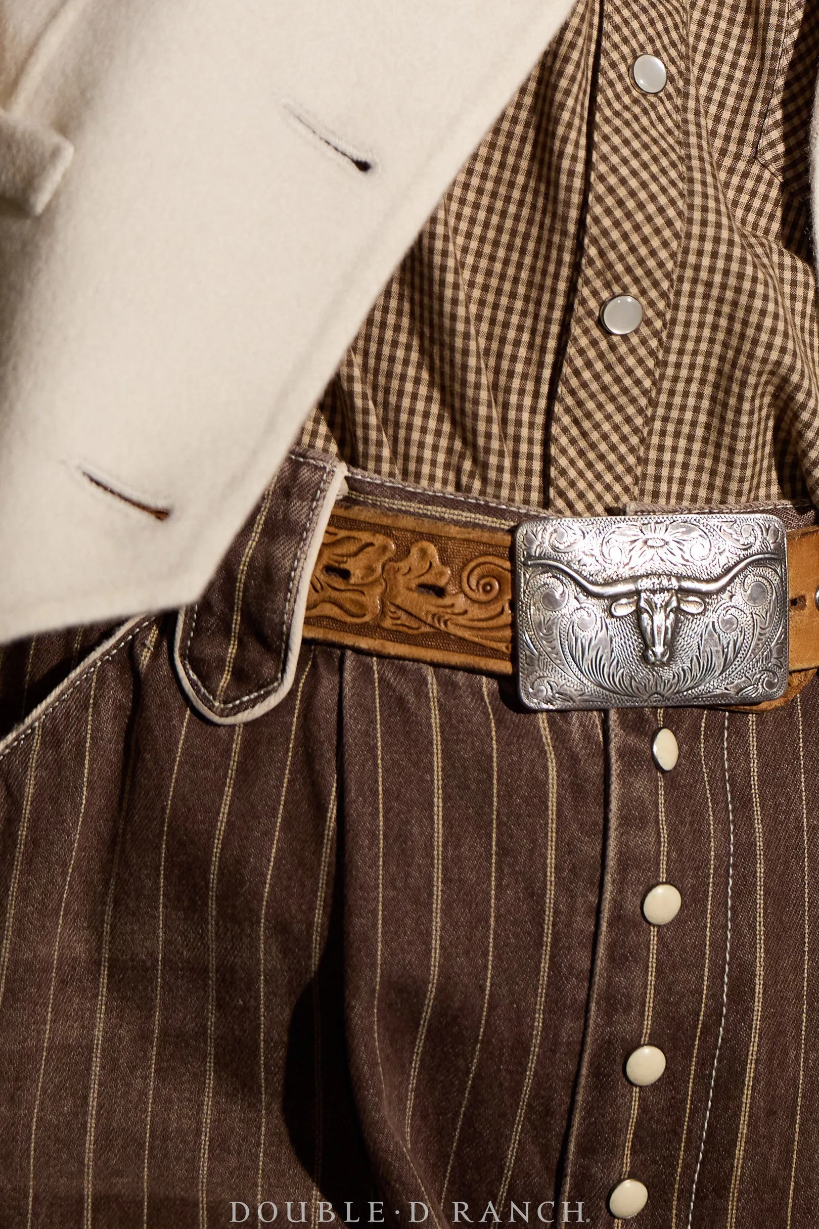 Belt, A Vintage, Western, Longhorn With Scroll Engraving, Hallmark, Vintage, 550
