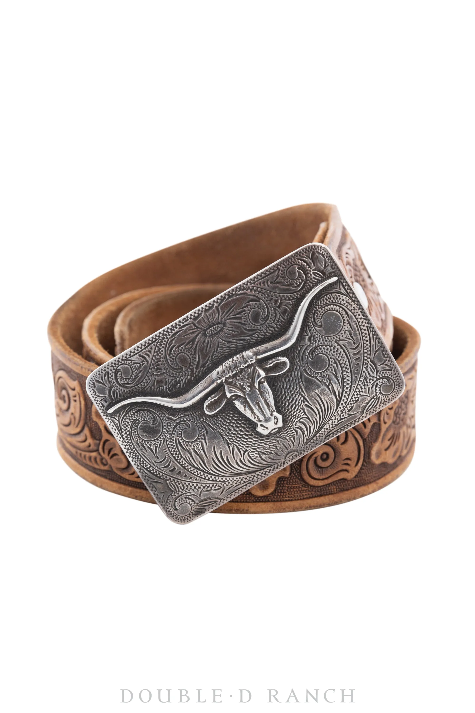 Belt, A Vintage, Western, Longhorn With Scroll Engraving, Hallmark, Vintage, 550
