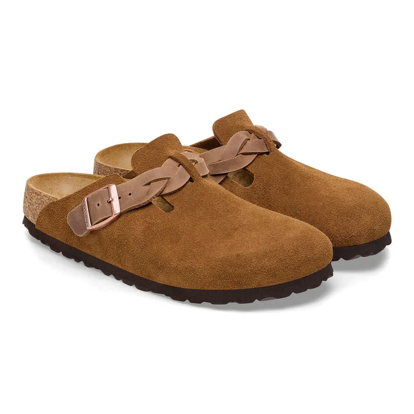 Birkenstock Boston Braided Suede Leather Narrow Fit Mink